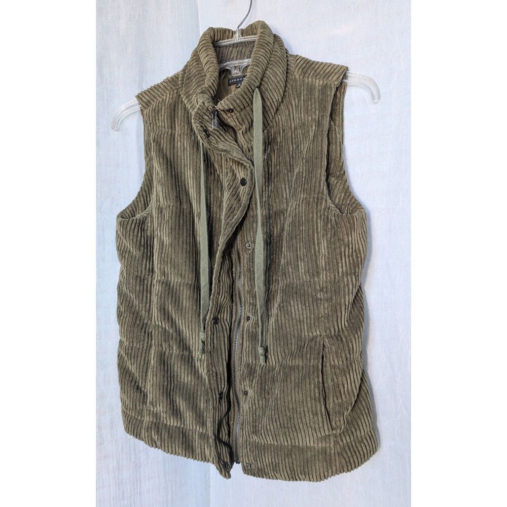 Staccato Olive Green Corduroy Quilted Puffer Vest Size S